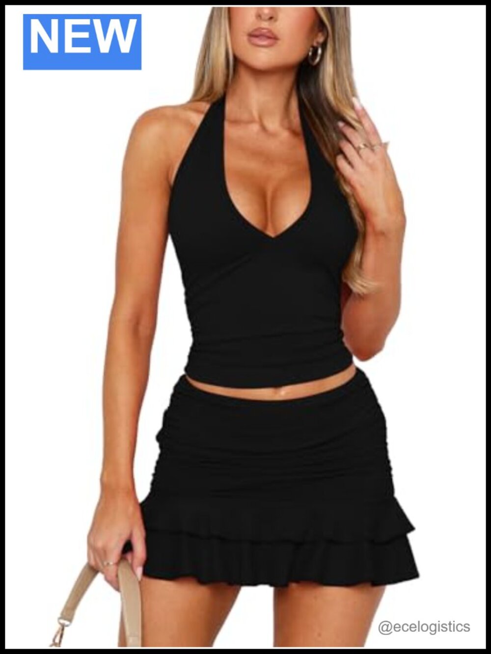 Women's 2 Piece Skirt Sets Summer Halter Crop Top Mini Skirt Outfits